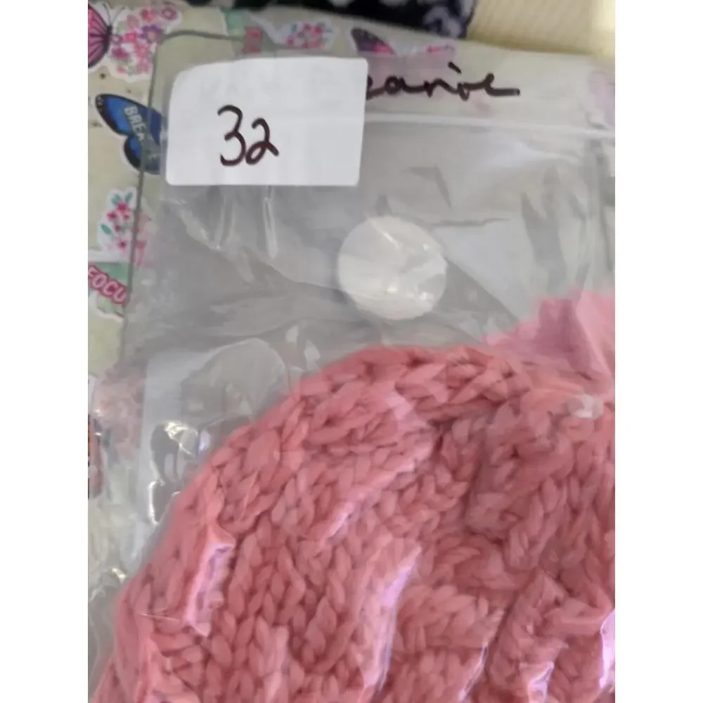 Chunky Knit Beanie Sherpa Lined Pom Cable Knit Fold-Up Cuff Winter Ski Cozy Pink